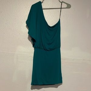 Turquoise Draped One Shoulder Dress